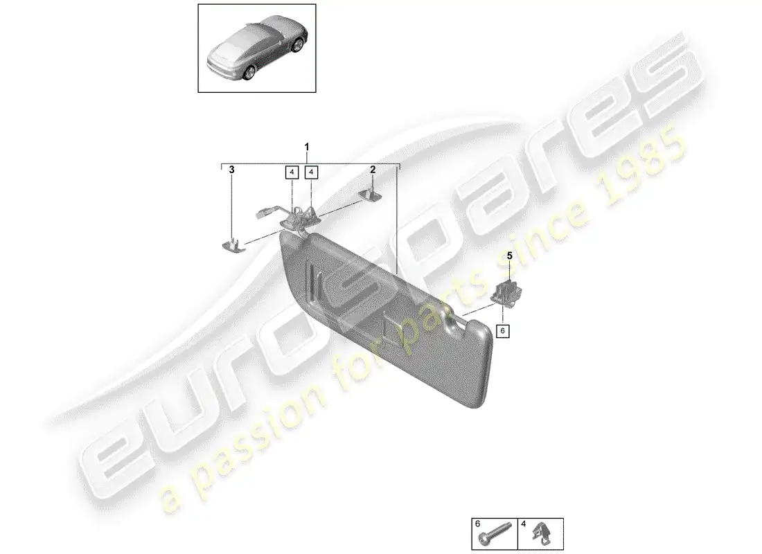 porsche 2020 (panamera 971-1) sun vizors parts diagram
