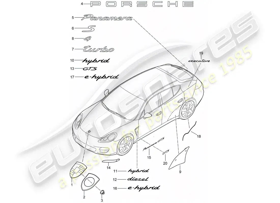 porsche 2014 (panamera 970) nameplates parts diagram