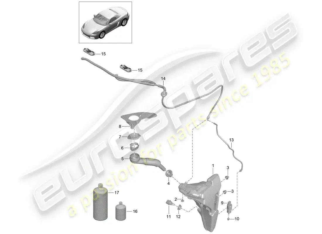 porsche 2018 (718 boxster) windshield washer unit parts diagram