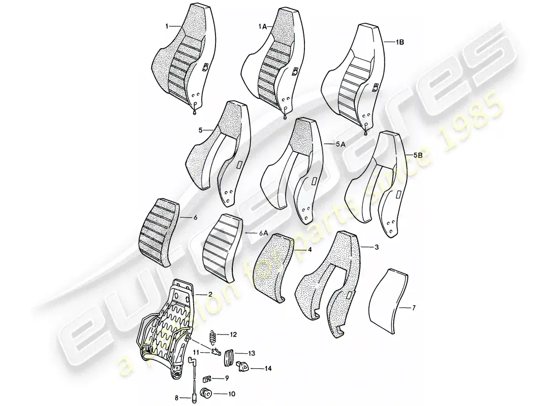 porsche 1988 (924s) sports seat - backrest - single parts parts diagram