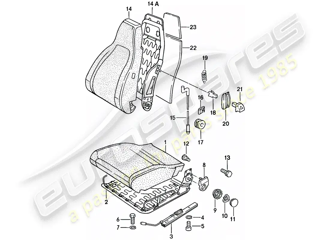 porsche 1988 (924s) front seat - single parts - cloth parts diagram