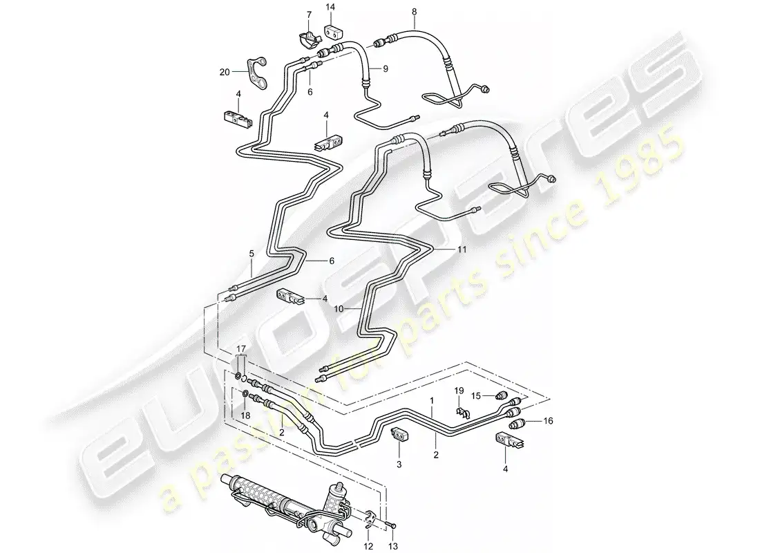 porsche 2004 (996 gt3) power steering - lines parts diagram