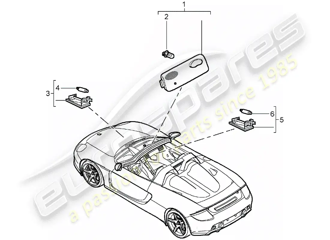 porsche 2006 (carrera gt) interior lighting - luggage compartment lamp - glove box parts diagram