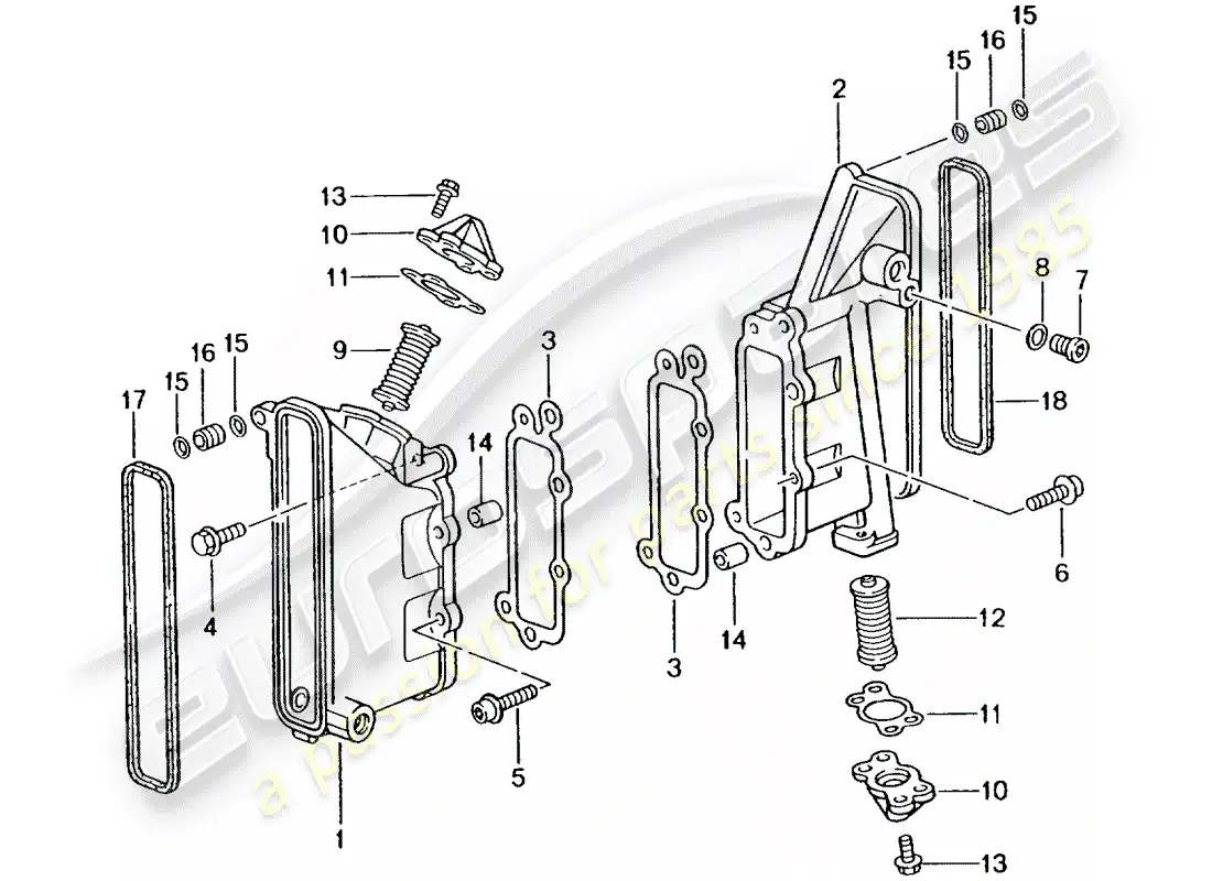 porsche 2001 (996 gt3) chain case - tensioner - chain parts diagram