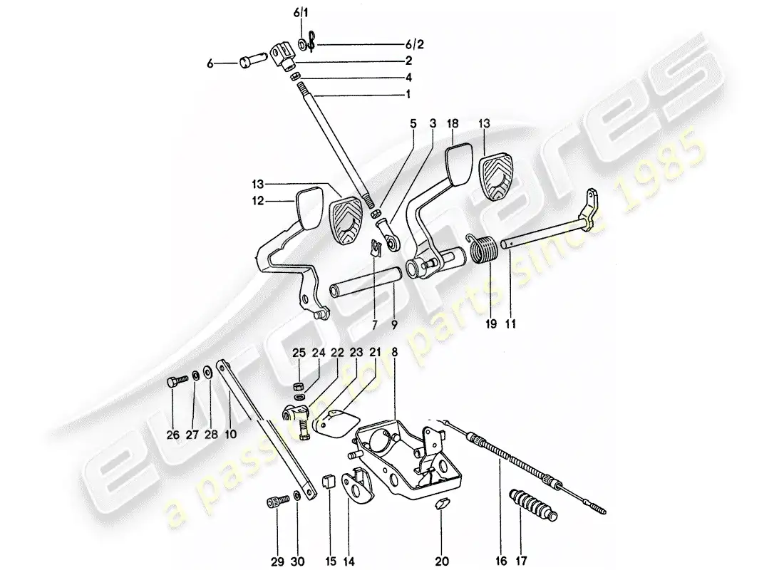 porsche 1976 (911) pedals - for vehicles with - brake booster parts diagram