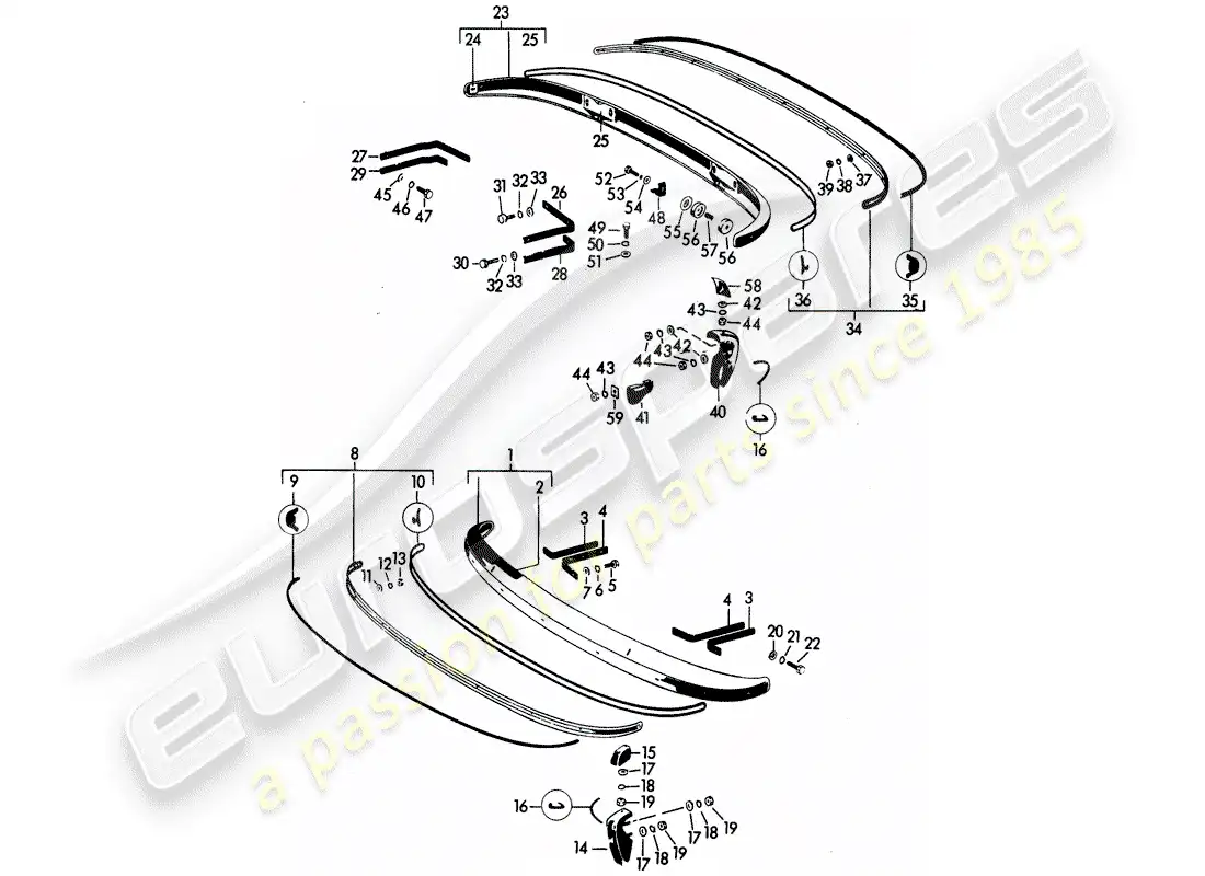 porsche 1963 (356b/356c) bumper parts diagram