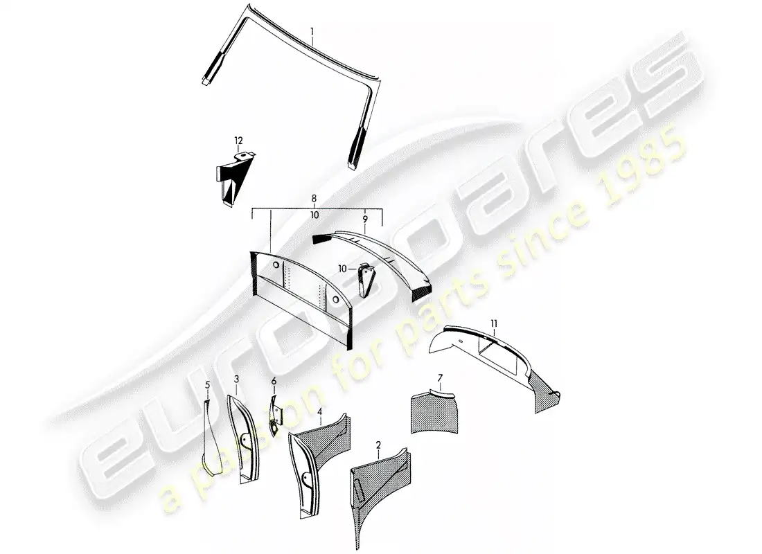 porsche 1963 (356b/356c) interior panelling parts diagram