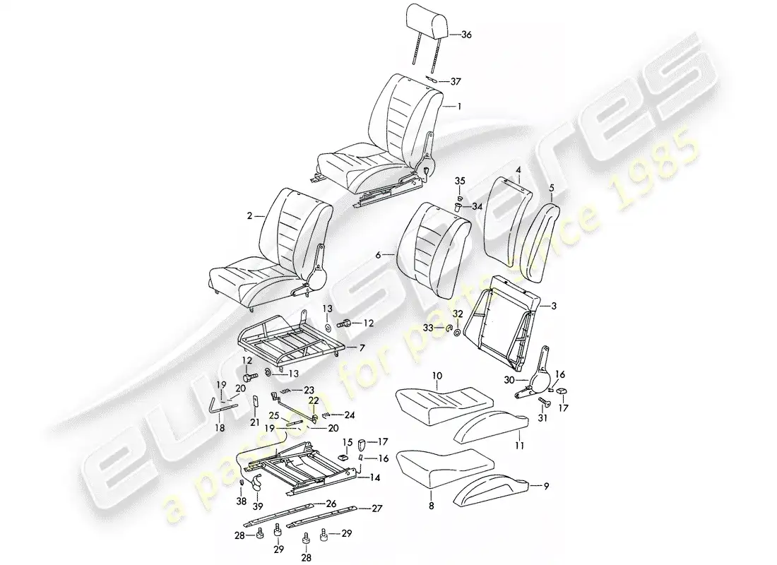 porsche 1970 (911) sports seat parts diagram