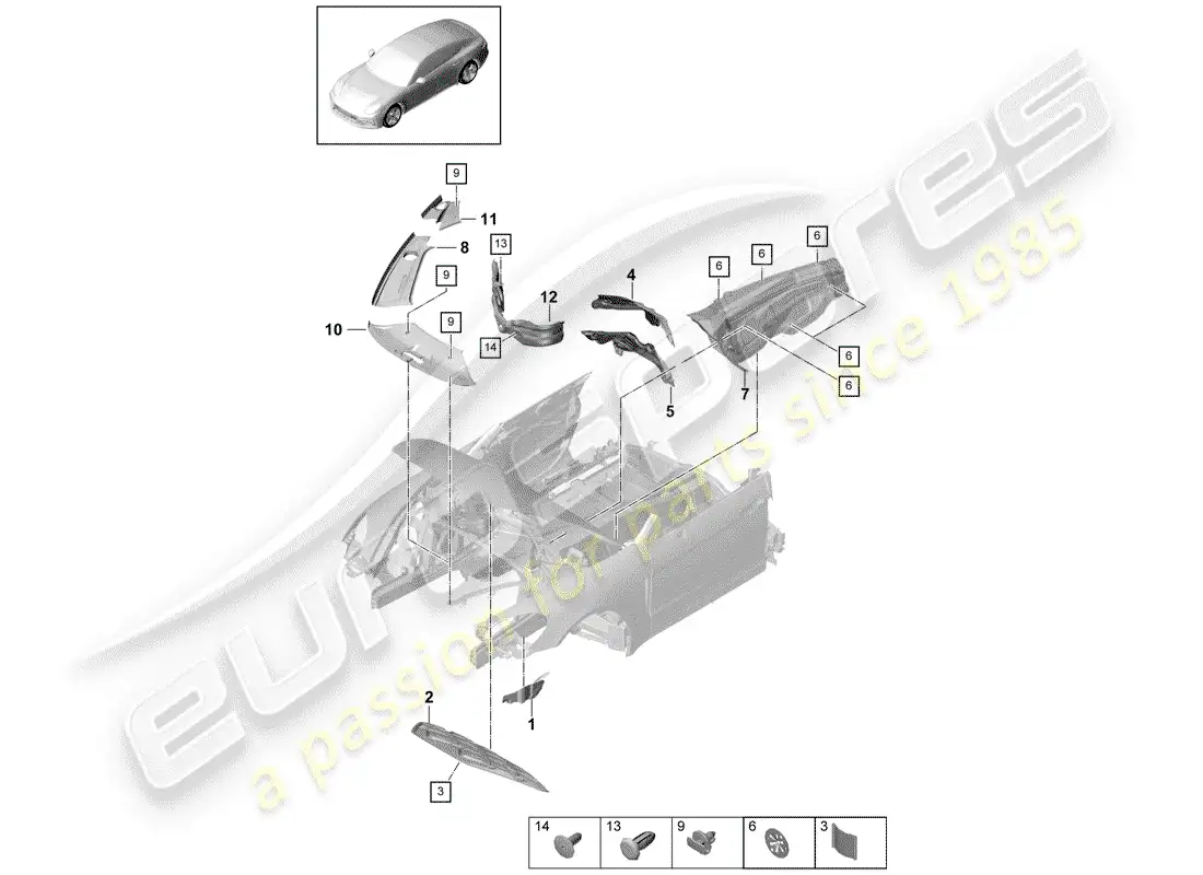 porsche 2017 (panamera 971-1) sound absorber part diagram