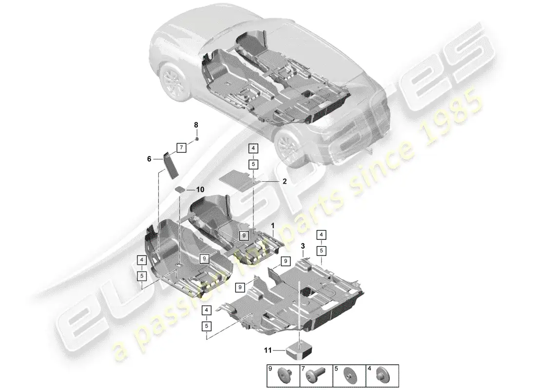 porsche 2020 (cayenne e3 9ya/9yb) floor cover part diagram