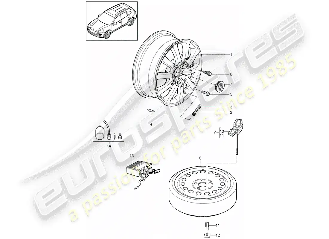 porsche 2011 (cayenne e2 92a) wheels parts diagram