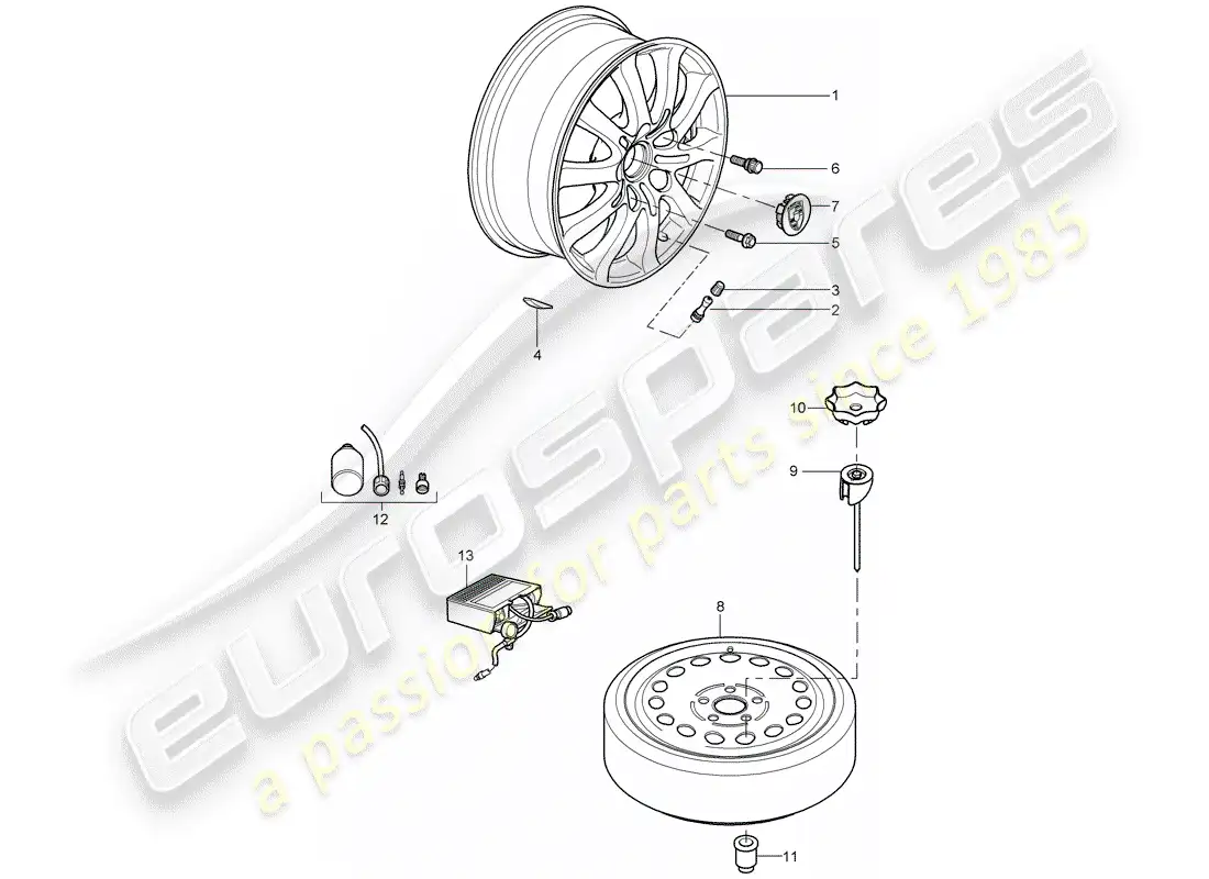 porsche 2008 (cayenne e1 9pa) wheels parts diagram