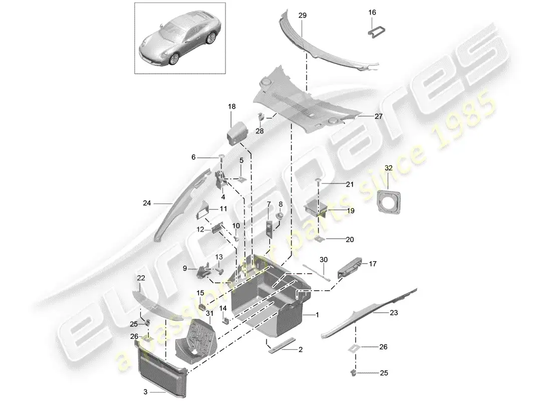 porsche 2017 (991-2) boot lining parts diagram