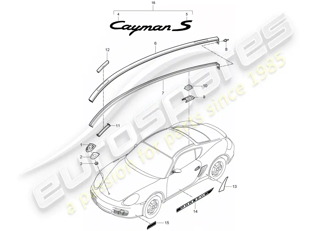 porsche 2012 (987 cayman) nameplates parts diagram