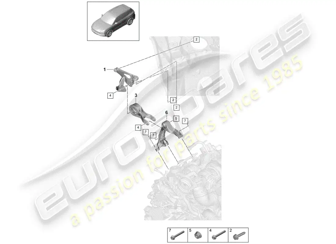 porsche 2020 (cayenne e3 9ya/9yb) engine lifting tackle part diagram
