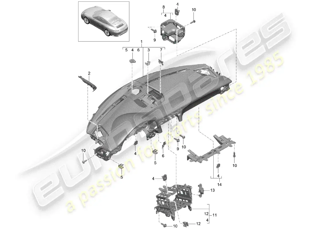 porsche 2017 (991-2) dash panel trim parts diagram