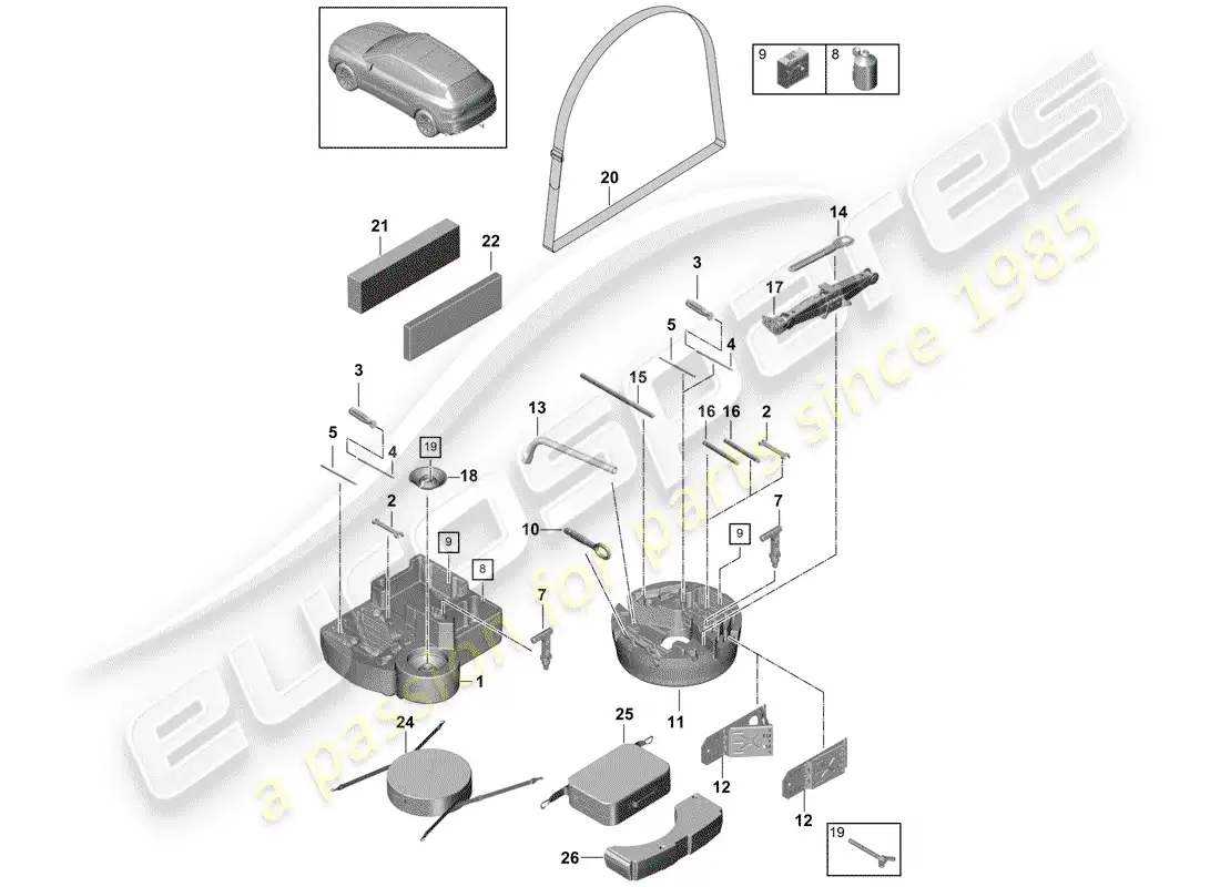 porsche 2019 (cayenne e3 9ya/9yb) tool parts diagram