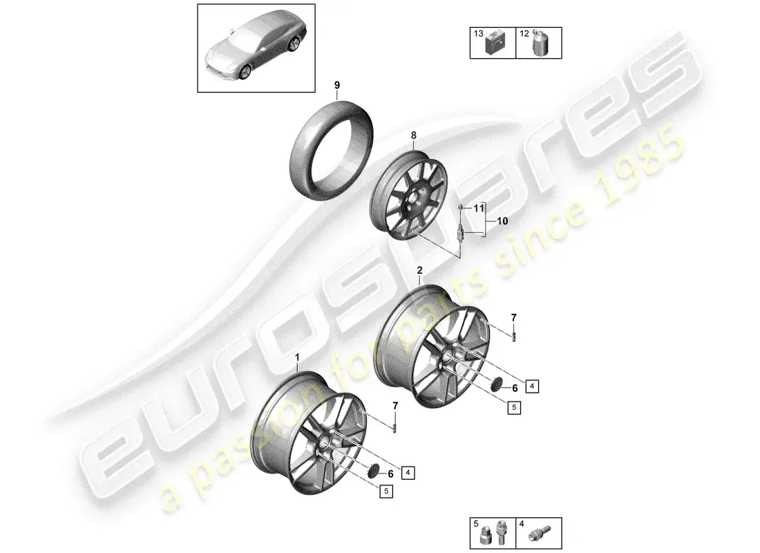 porsche 2020 (panamera 971-1) alloy wheel parts diagram