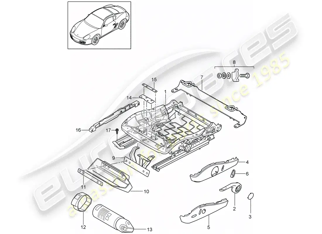 porsche 2011 (987 cayman) seat frame parts diagram