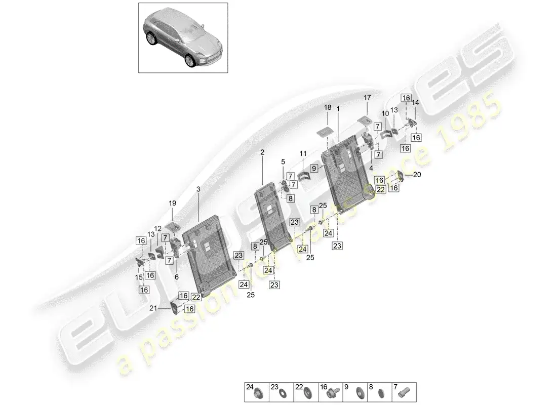 porsche 2019 (macan) back seat backrest parts diagram