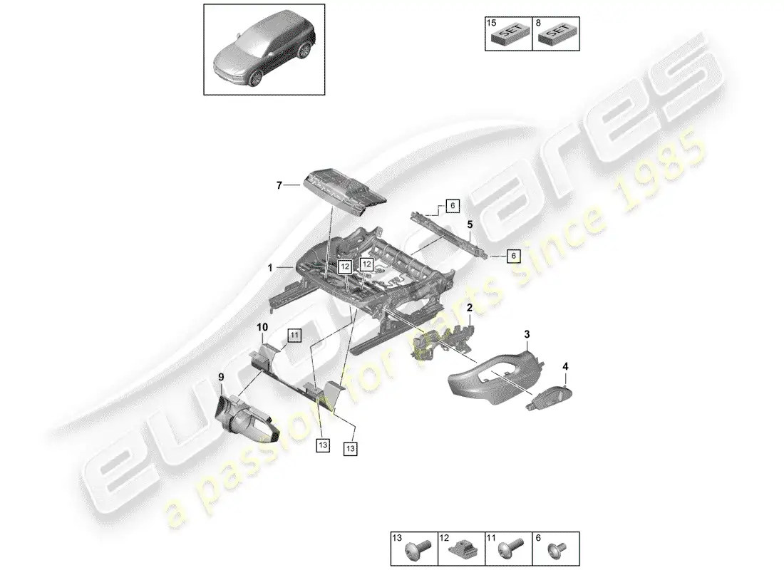 porsche 2019 (cayenne e3 9ya/9yb) seat frame parts diagram