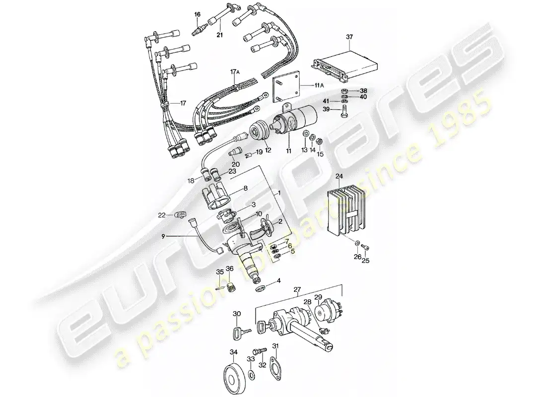 porsche 1980 (911) engine electrics - steering lock parts diagram
