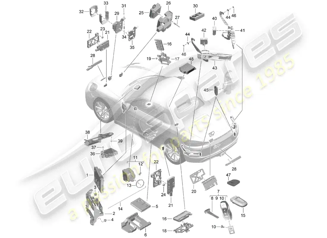 porsche 2017 (718 boxster) control units parts diagram
