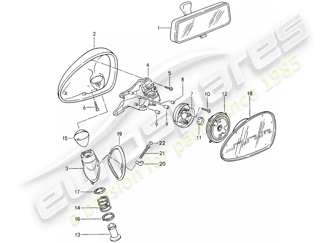 porsche 1994 (993) rear view mirror inner - rear view mirror parts diagram