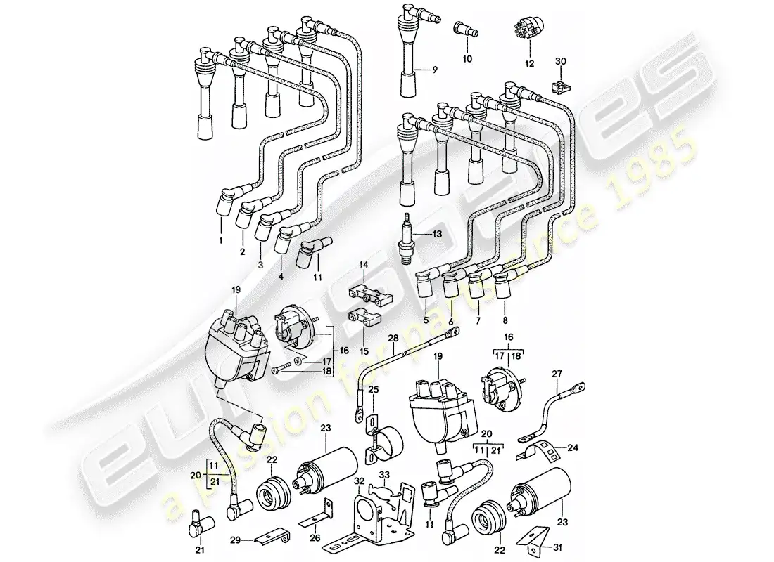 porsche 1986 (928) engine electrics parts diagram