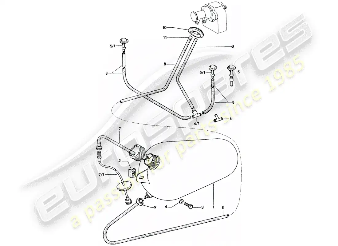 porsche 1974 (914) windshield washer unit part diagram