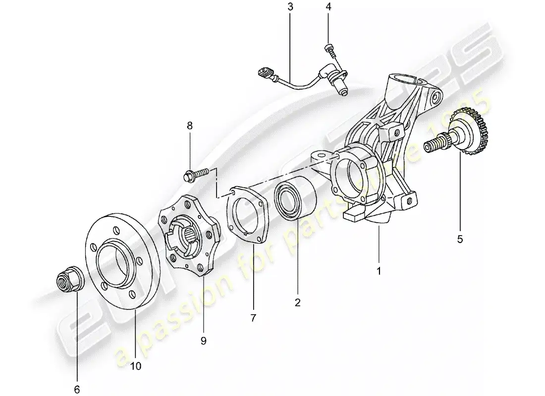 porsche 2005 (996) wheel carrier - wheel hub parts diagram