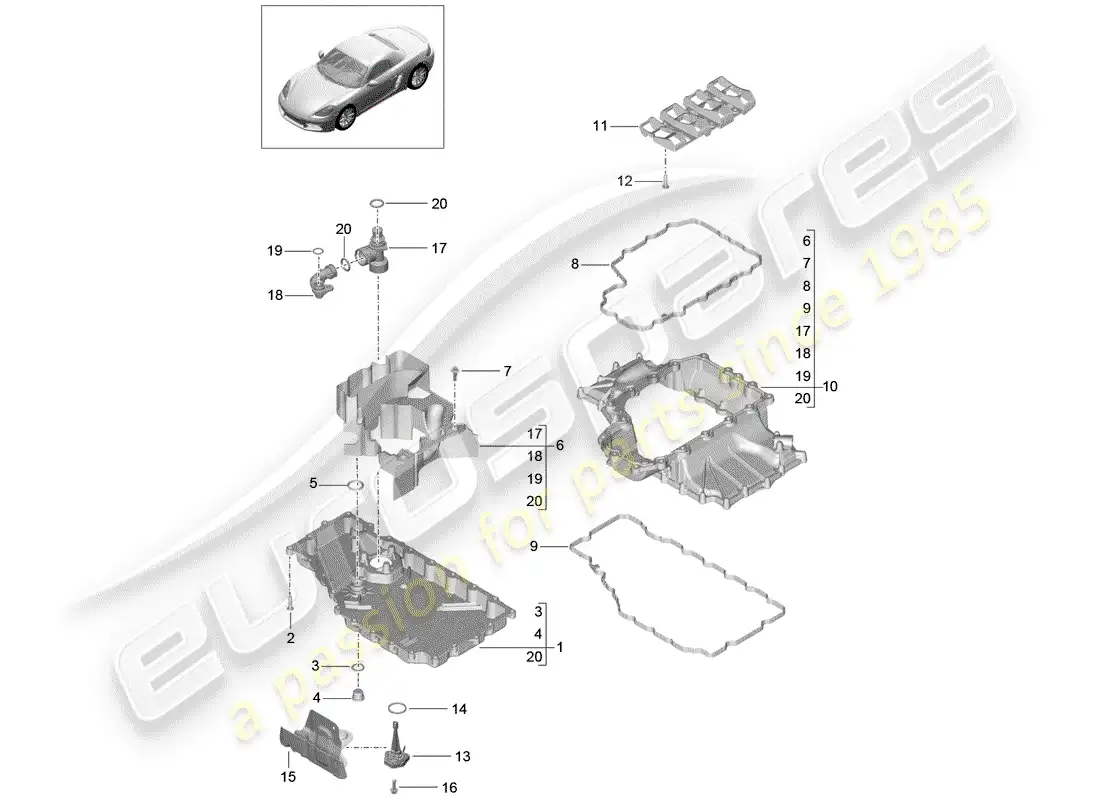 porsche 2020 (718 boxster) engine (oil press./lubrica.) parts diagram