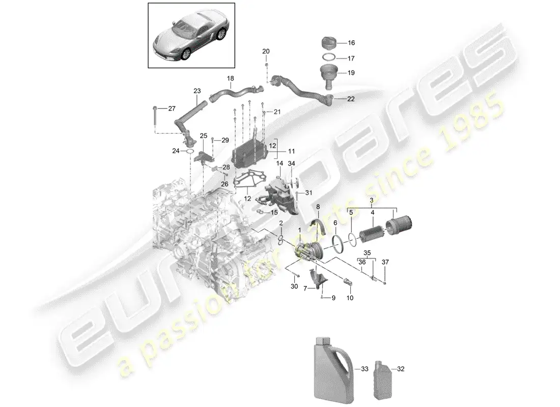 porsche 2017 (718 boxster) engine (oil press./lubrica.) parts diagram