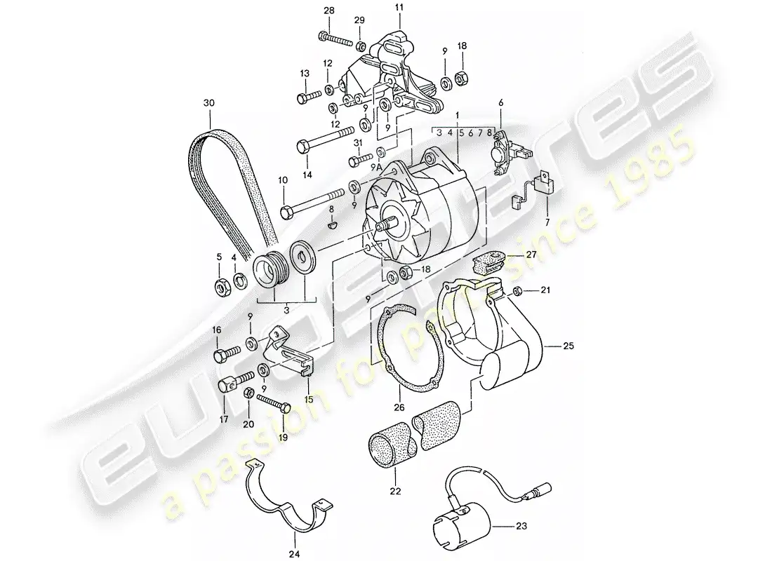 porsche 1990 (928) alternator parts diagram