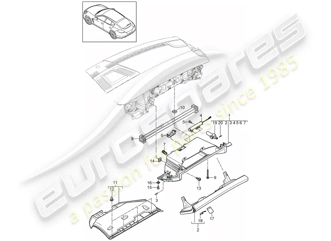 porsche 2012 (panamera 970) dash panel trim parts diagram