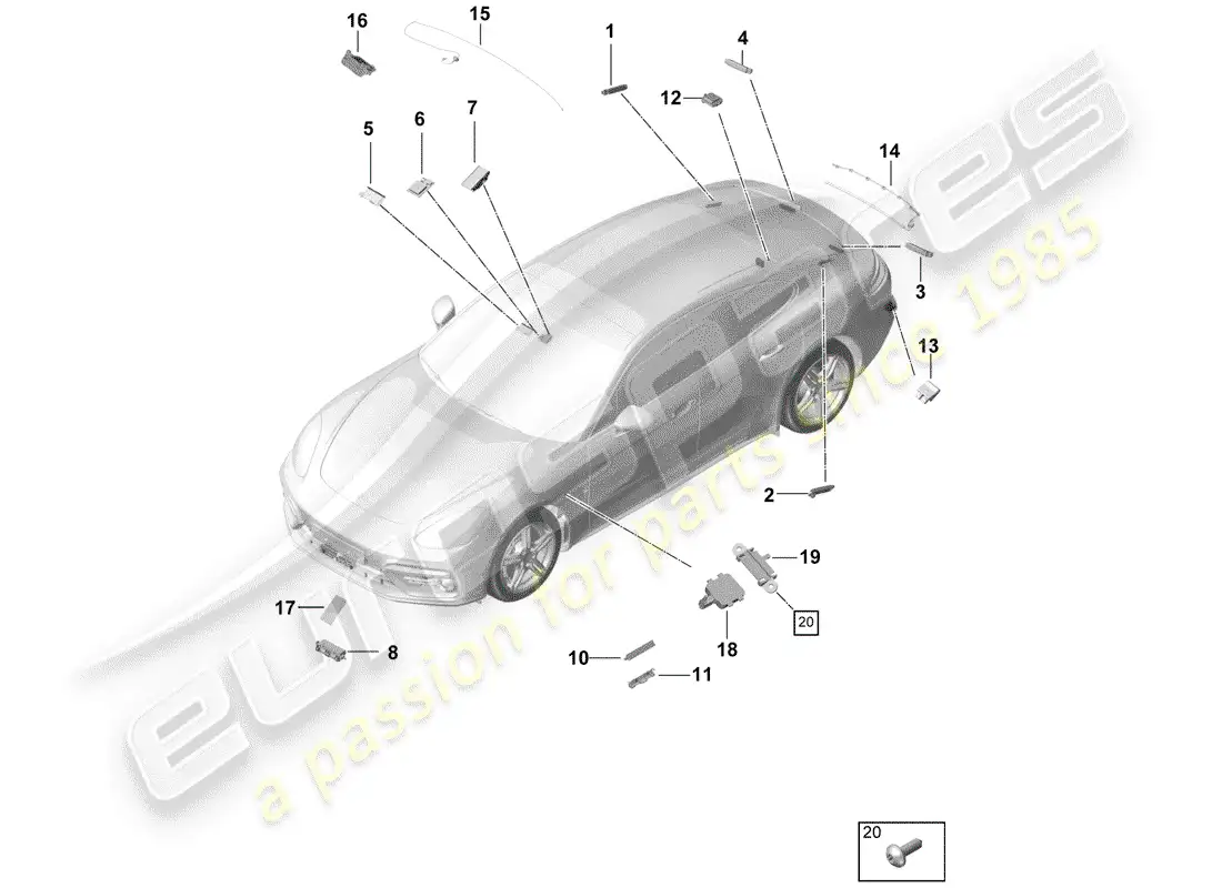 porsche 2019 (panamera 971-1) antenna booster parts diagram
