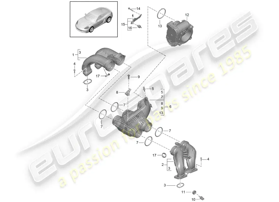 porsche 2019 (718 cayman) intake air distributor parts diagram