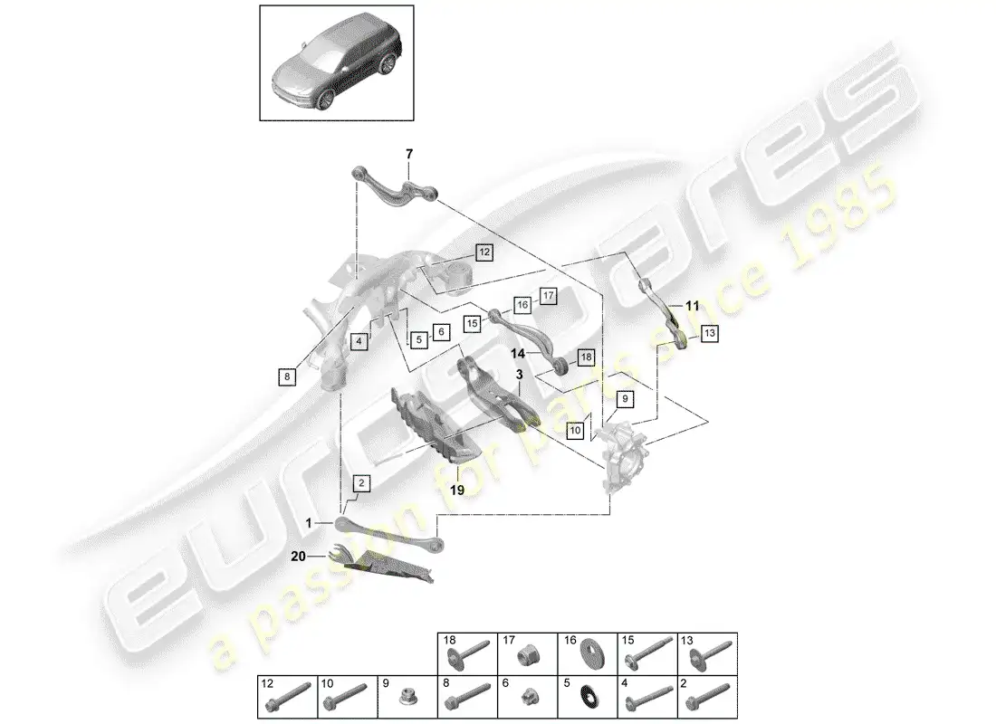 porsche 2019 (cayenne e3 9ya/9yb) track control arm parts diagram