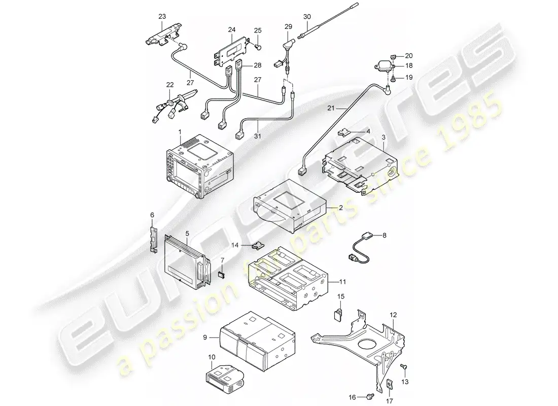 porsche 2007 (987 cayman) radio unit parts diagram