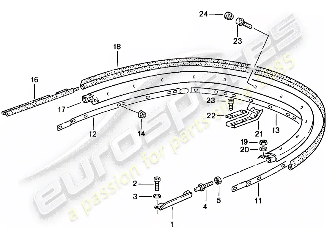 porsche 1987 (911) convertible top - bracket - single parts parts diagram