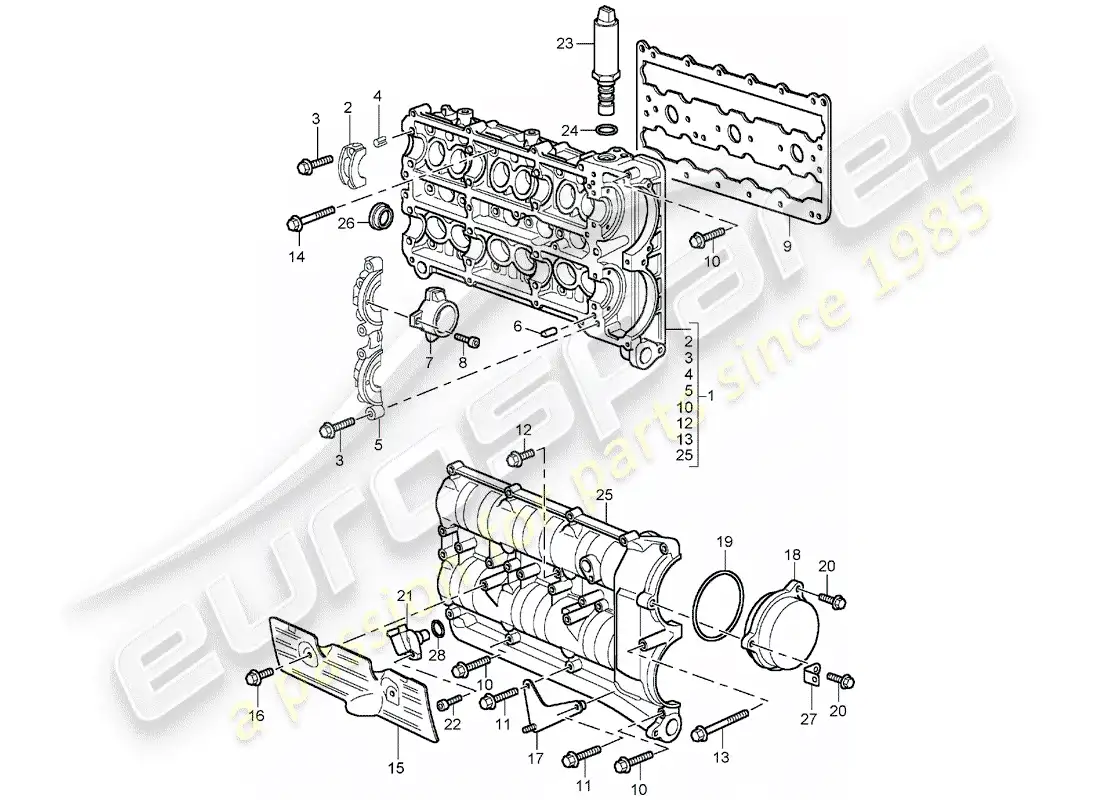 porsche 2001 (996 gt3) camshaft housing parts diagram