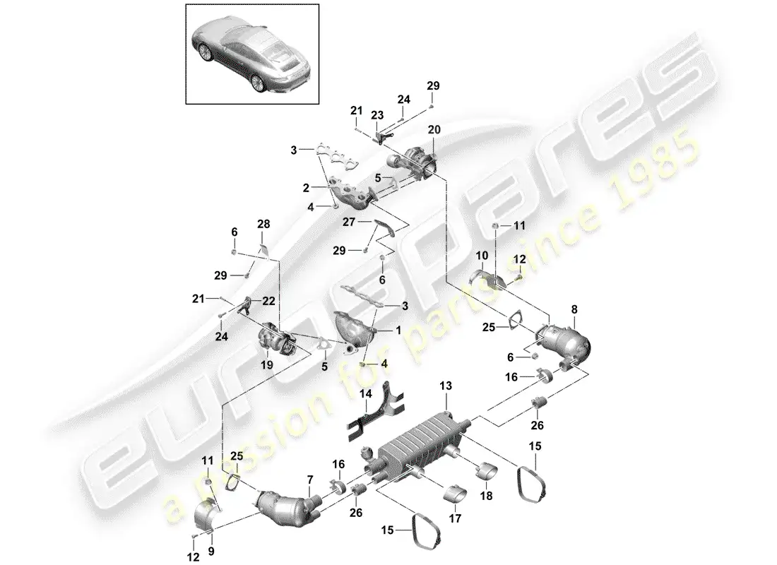 porsche 2019 (991-2) exhaust system parts diagram