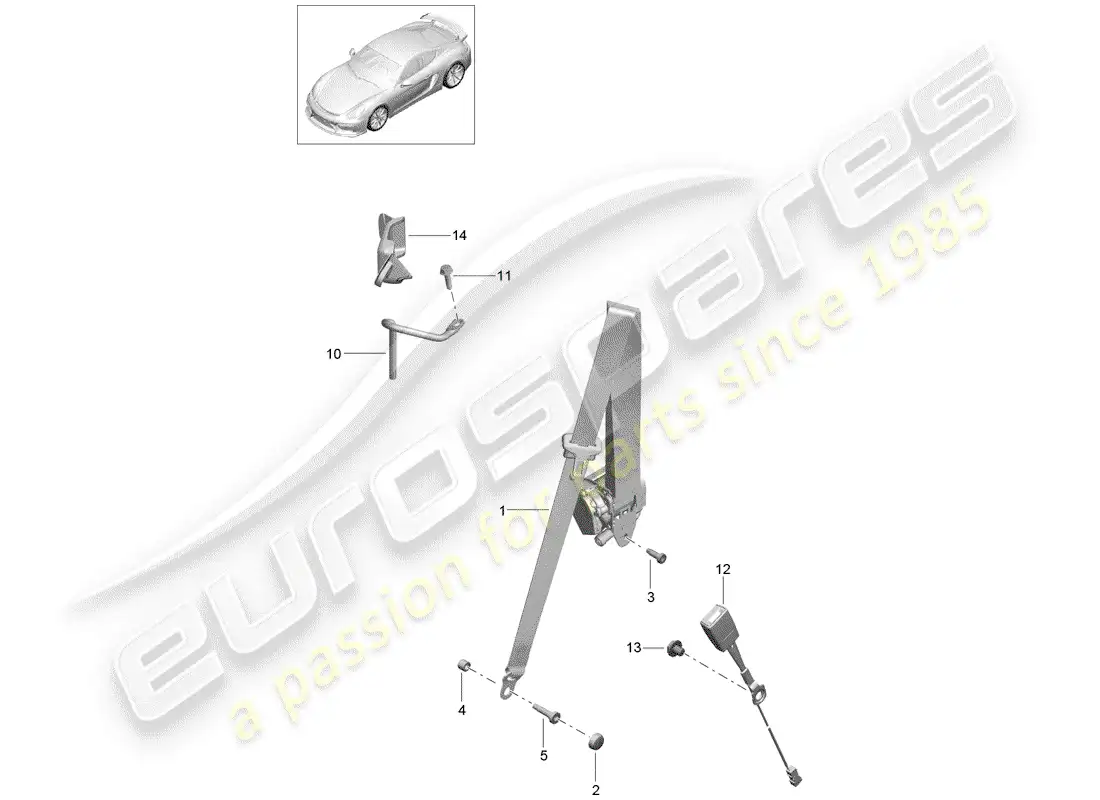 porsche 2016 (981 cayman gt4) seat belt part diagram
