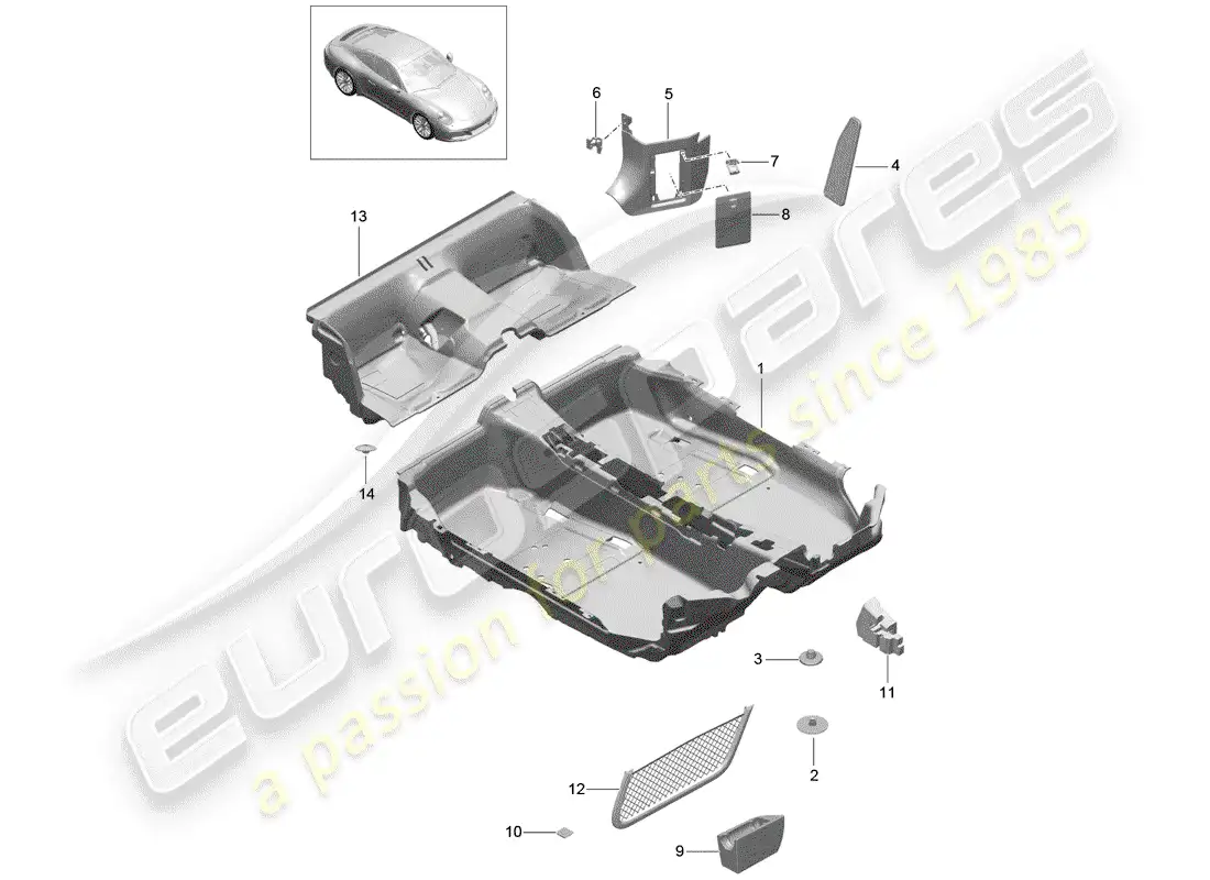 porsche 2017 (991-2) floor cover parts diagram