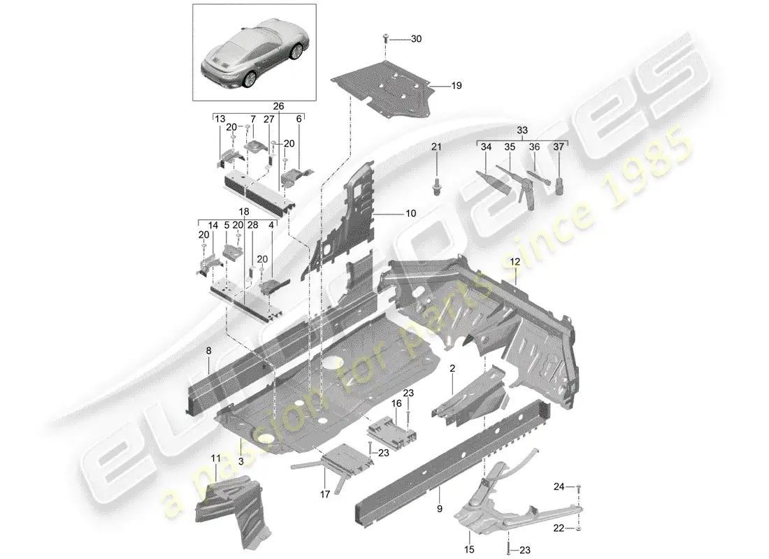porsche 2017 (991-2 turbo) floor plates part diagram