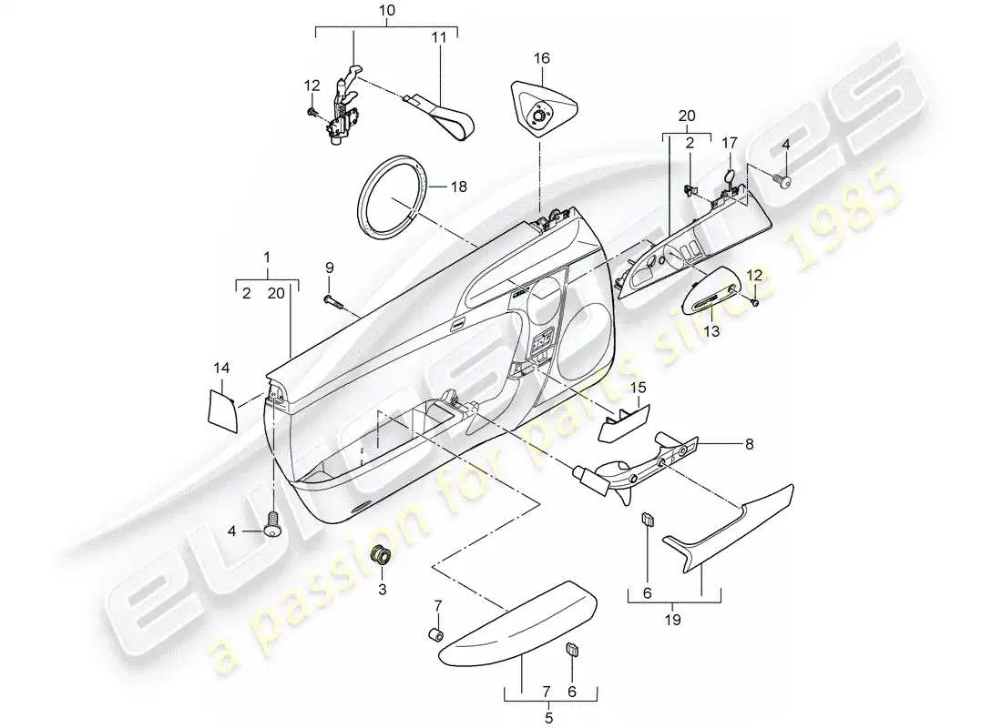 porsche 2012 (997-2 turbo / gt2 rs) door panel part diagram