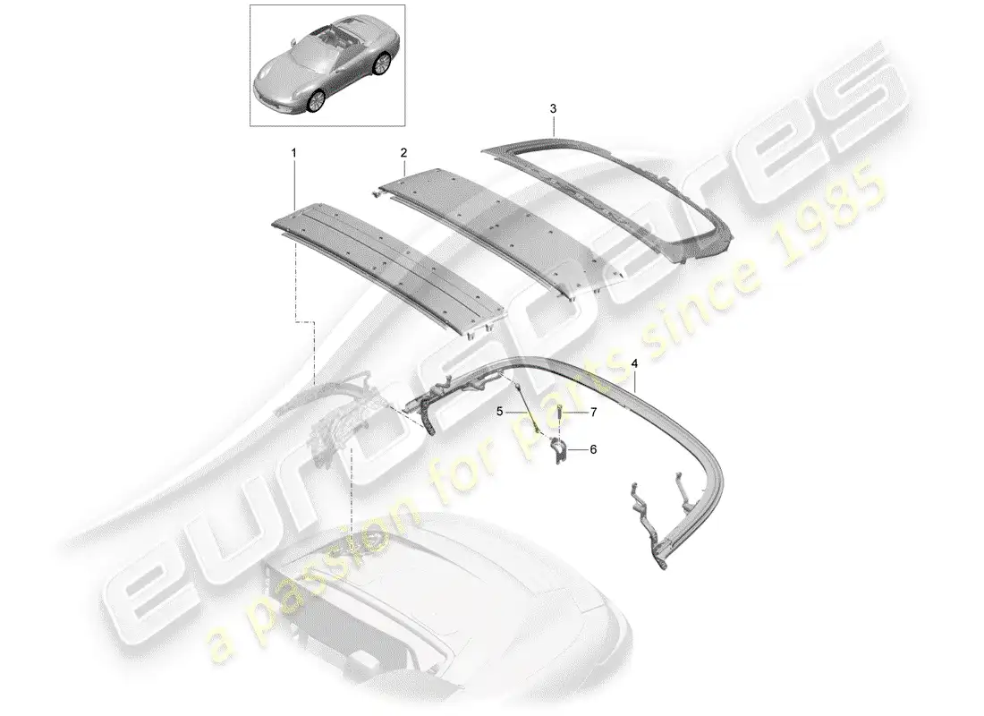 porsche 2014 (991-1) top frame parts diagram