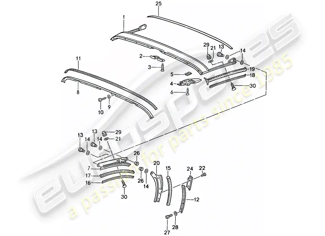 porsche 1988 (911) emergency folding top - seal strip - roof frame - d - mj 1989>> - mj 1989 parts diagram