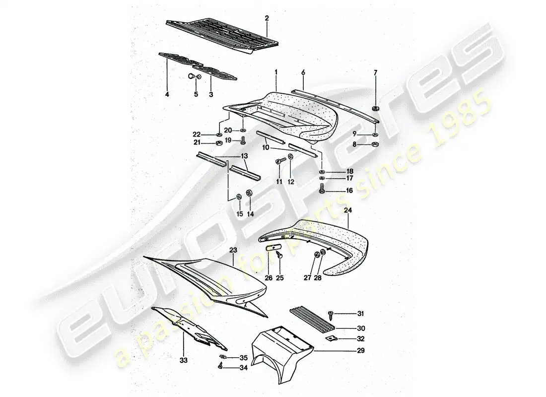 porsche 1975 (911 turbo) rear spoiler parts diagram