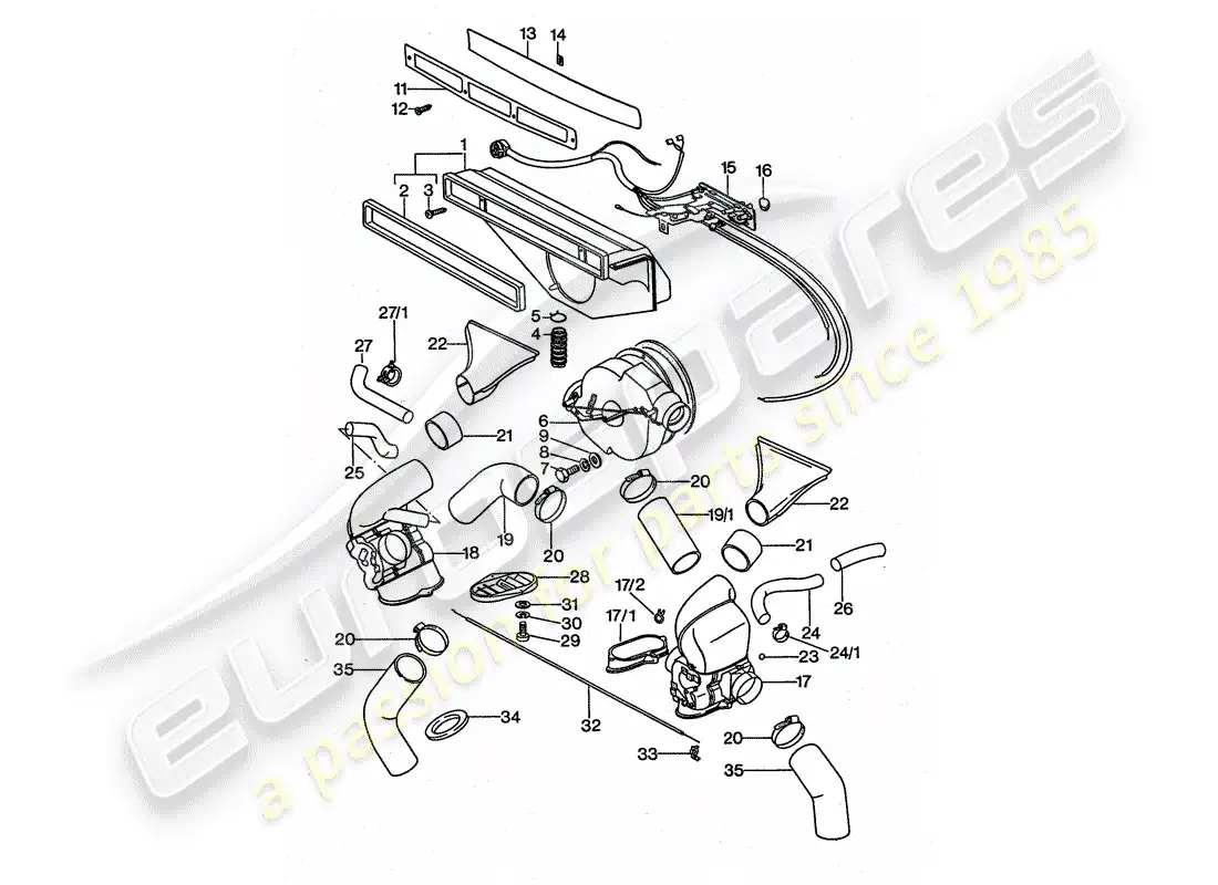 porsche 1975 (911 turbo) ventilation - heating system 1 - d >> - mj 1976 parts diagram